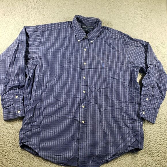 Vintage Ralph Lauren Shirt Men's XL Extra Large Blue Blake Plaid Button Up - Picture 1 of 10